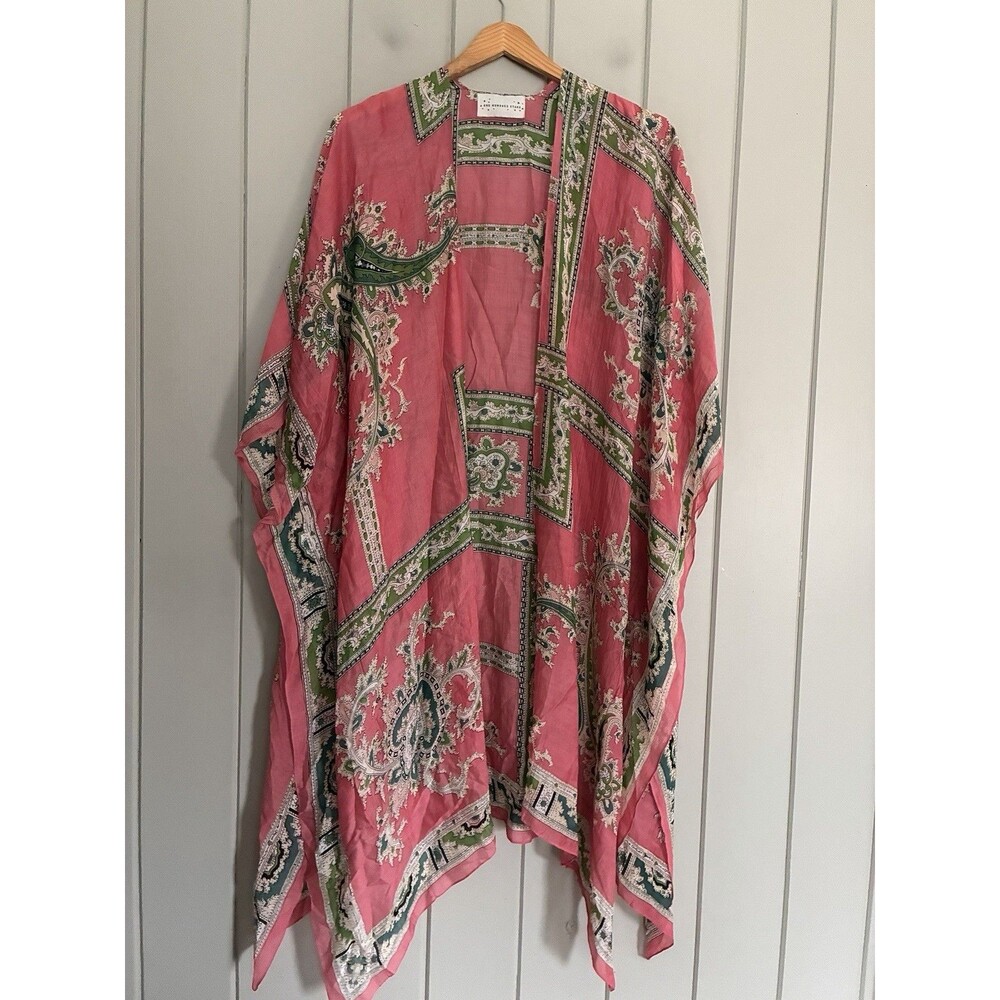 One Hundred Stars Kimono Pink Green Longline Lightweight Viscose Modal